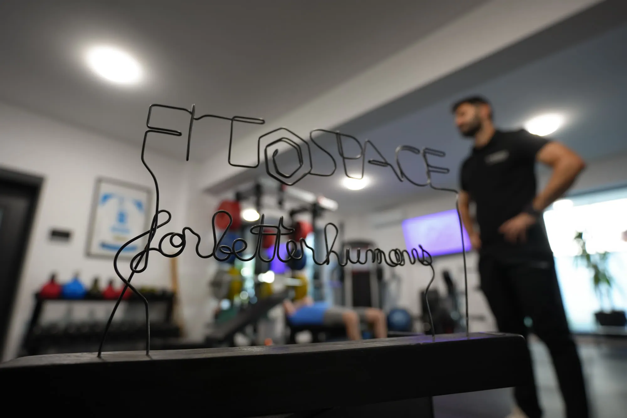 Sculptura de sârmă FIT SPACE — for better humans, în sala FitSpace
